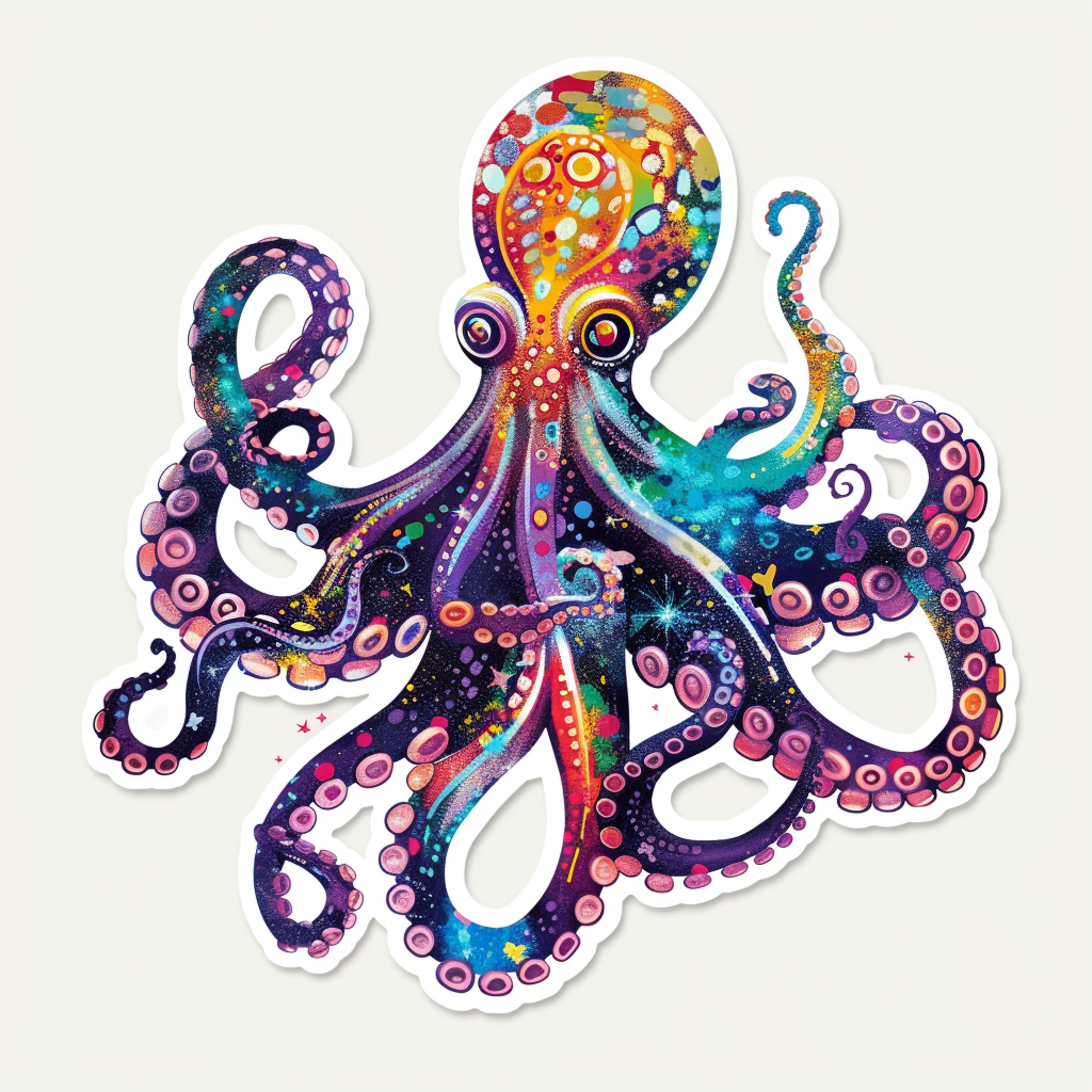 Sticker of a Octopus heartcore majestic Expressive surreal Vinyl Decal Sticker for Car, Laptop, Tumbler and more # F015453