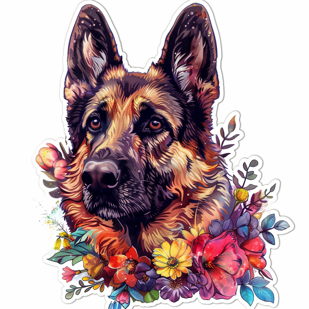 German Shepherd Dog floral Vinyl Decal Sticker for Car, Laptop, Tumbler and more # F011442