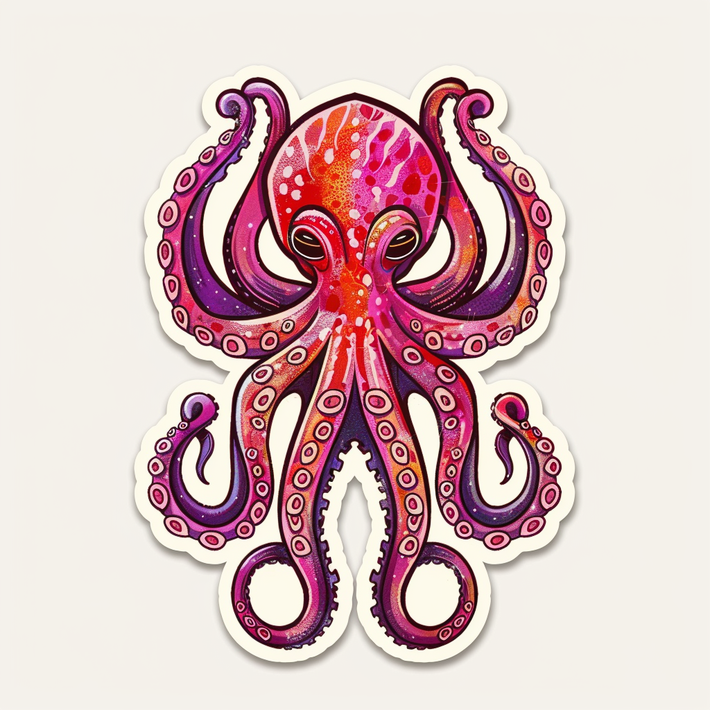 Sticker of a Octopus heartcore majestic Expressive surreal Vinyl Decal Sticker for Car, Laptop, Tumbler and more # F015698