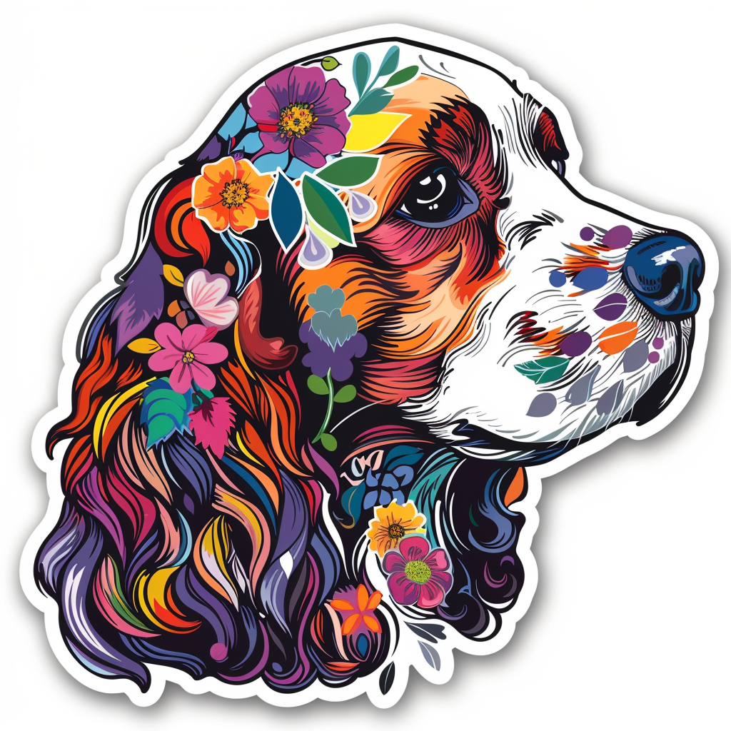Cocker Spaniel Dog floral majestic Expressive surreal Vinyl Decal Sticker for Car, Laptop, Tumbler and more # F020037-4" x 4"