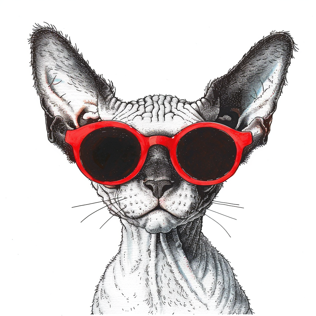 Cornish Rex Cat wearing sunglasses Expressive surreal Vinyl Decal Sticker for Car, Laptop, Tumbler and more # F020737-4" x 4"