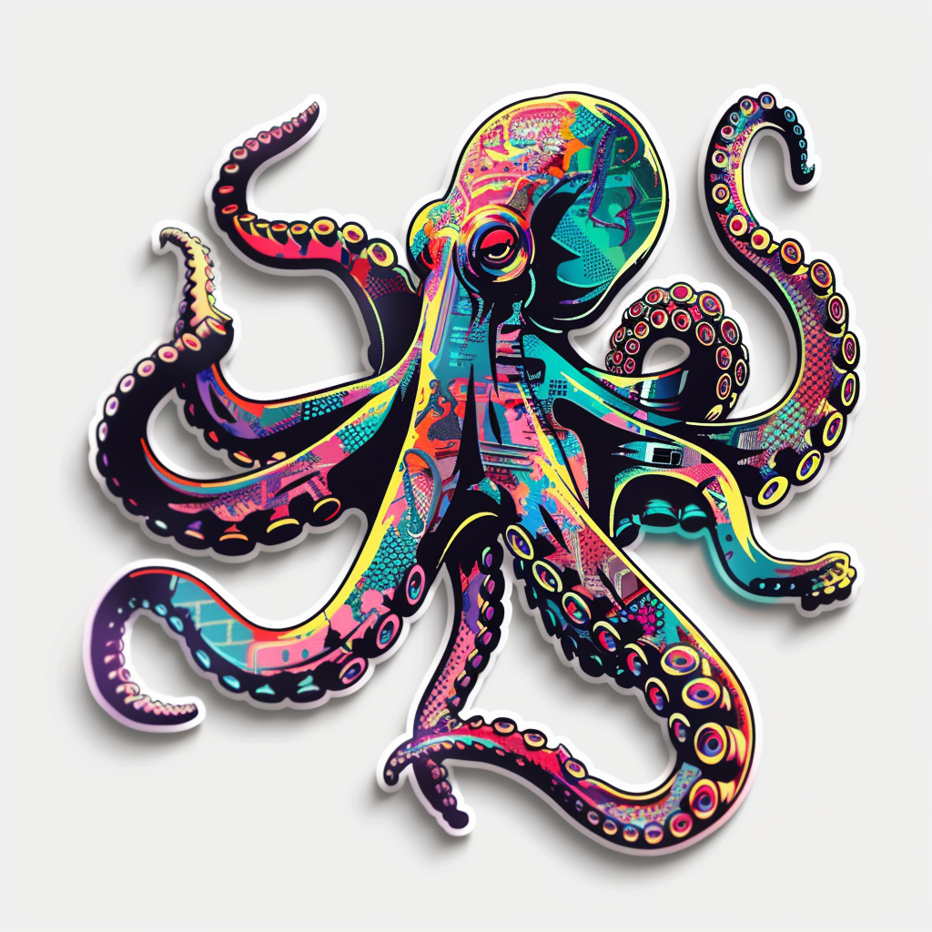 Sticker of a Octopus cyber punk majestic Expressive surreal Vinyl Decal Sticker for Car, Laptop, Tumbler and more # F015609