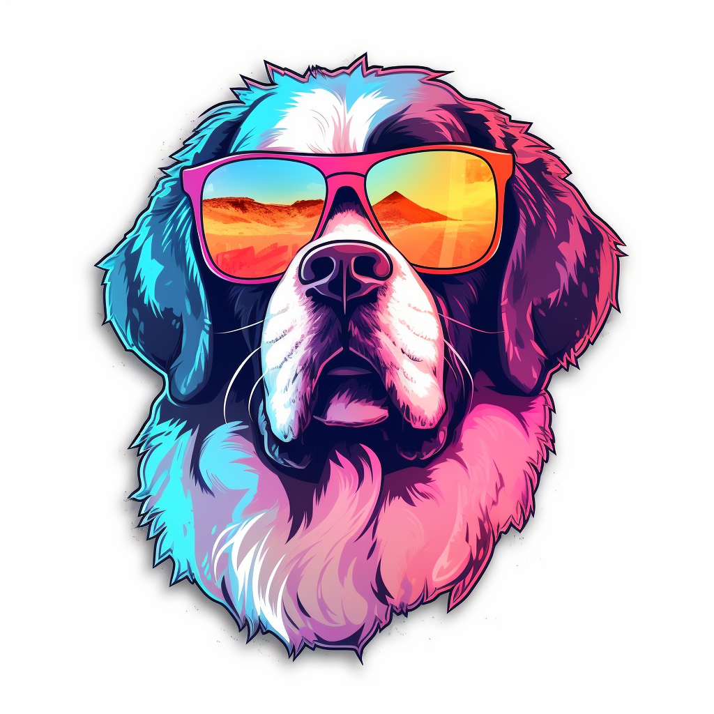 Saint Bernard Cool Neon Party in sunglasses Expressive surreal Vinyl Decal Sticker for Car, Laptop, Tumbler and more # F018076