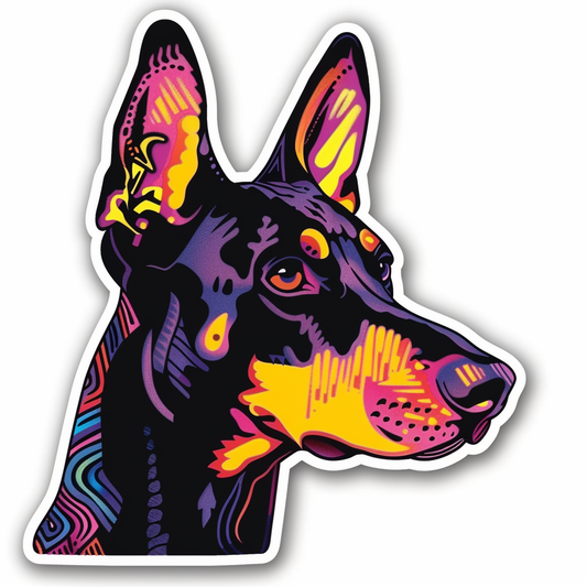 Doberman Pinscher Dog cyber punk Expressive surreal Vinyl Decal Sticker for Car, Laptop, Tumbler and more # F019452-4" x 4"