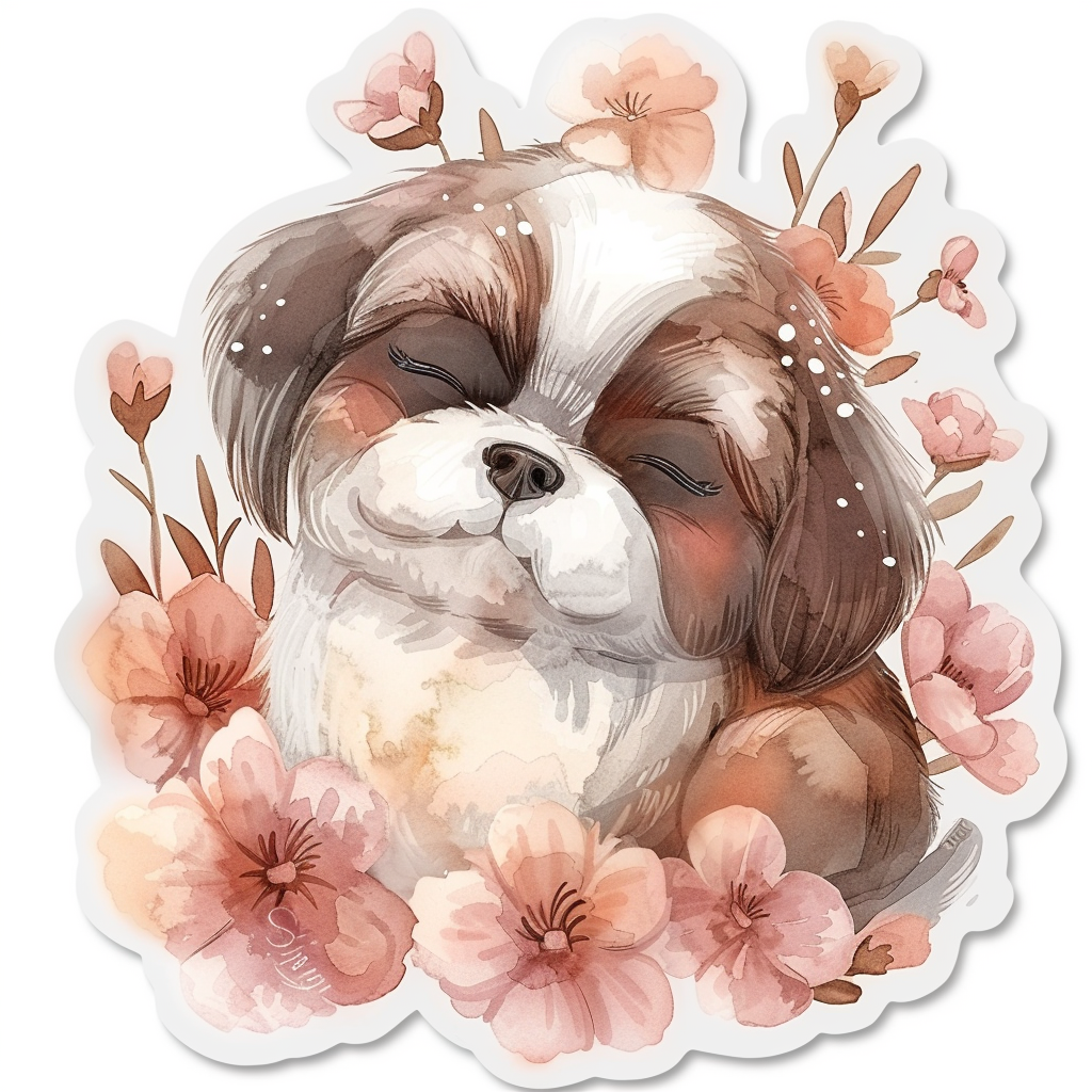 Adorable Shih Tzu Dog Expressive surreal Vinyl Decal Sticker for Car, Laptop, Tumbler and more # F018198
