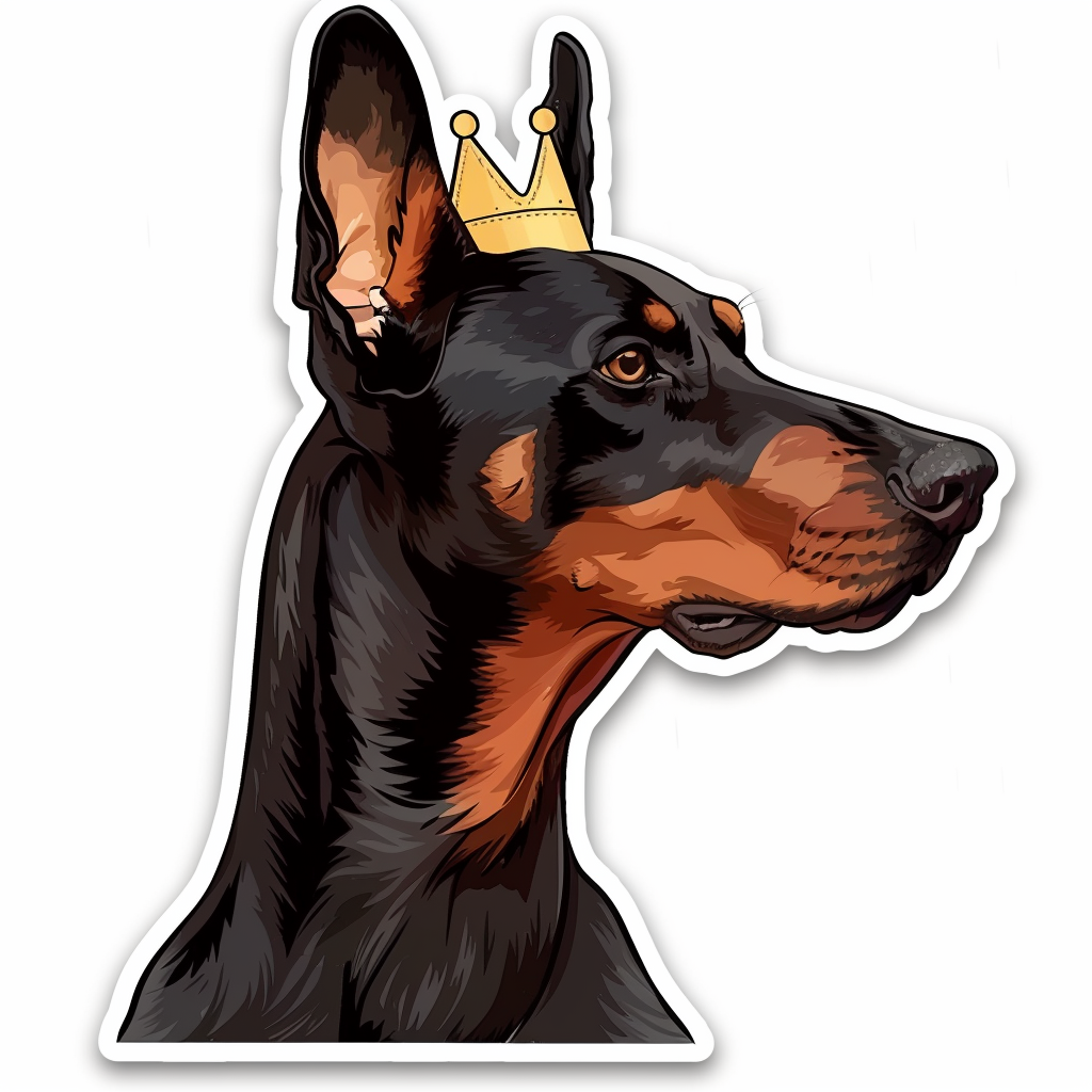 Doberman Pinscher Dog crowned Expressive surreal Vinyl Decal Sticker for Car, Laptop, Tumbler and more # F019358