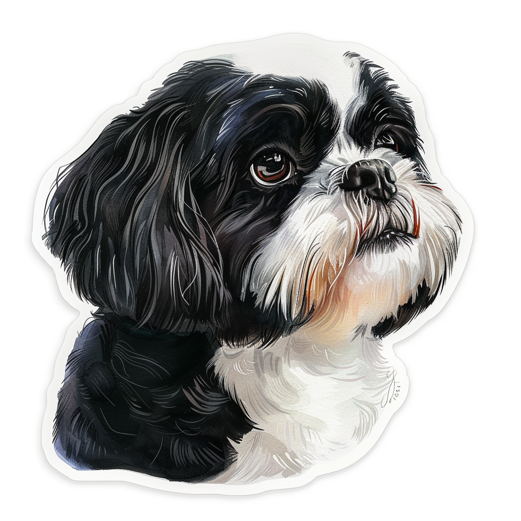 Adorable Shih Tzu Dog Expressive surreal Vinyl Decal Sticker for Car, Laptop, Tumbler and more # F018471