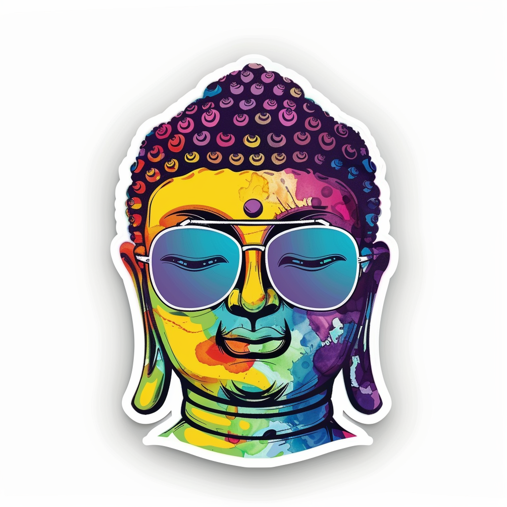Sticker of a Buddha wearing sunglasses majestic Expressive surreal Vinyl Decal Sticker for Car, Laptop, Tumbler and more # F016847