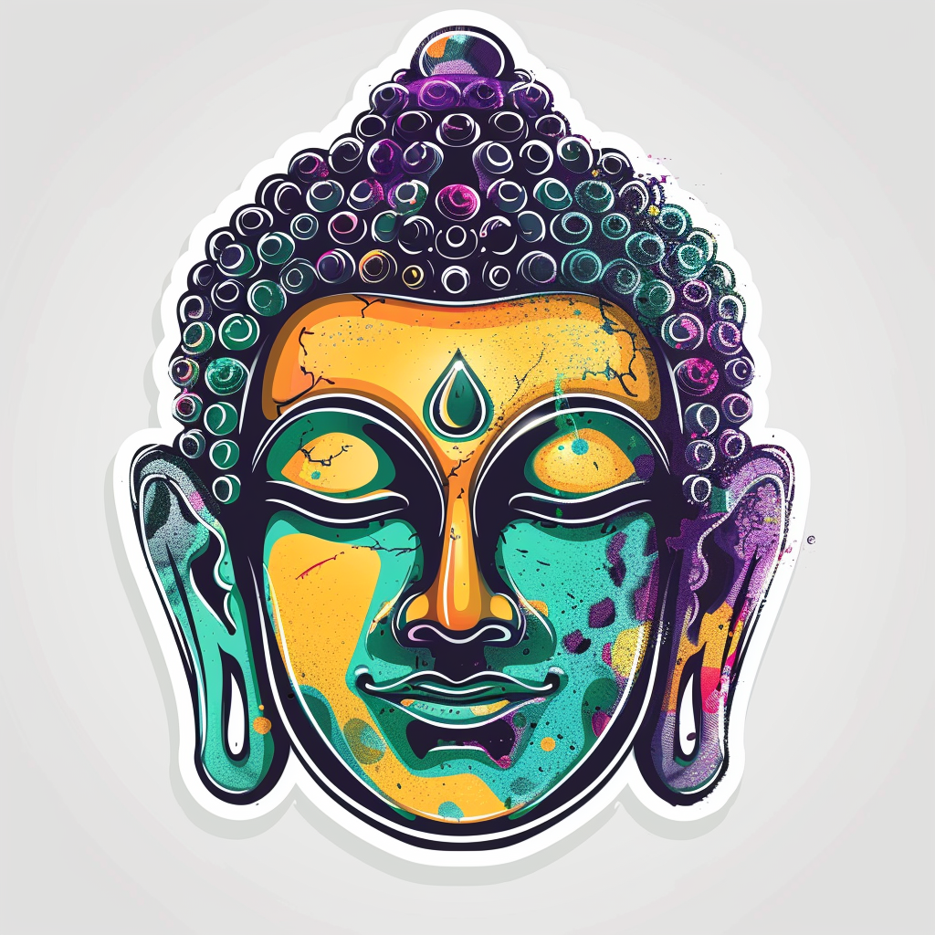 Sticker of a Buddha cartoon majestic Expressive surreal Vinyl Decal Sticker for Car, Laptop, Tumbler and more # F017164