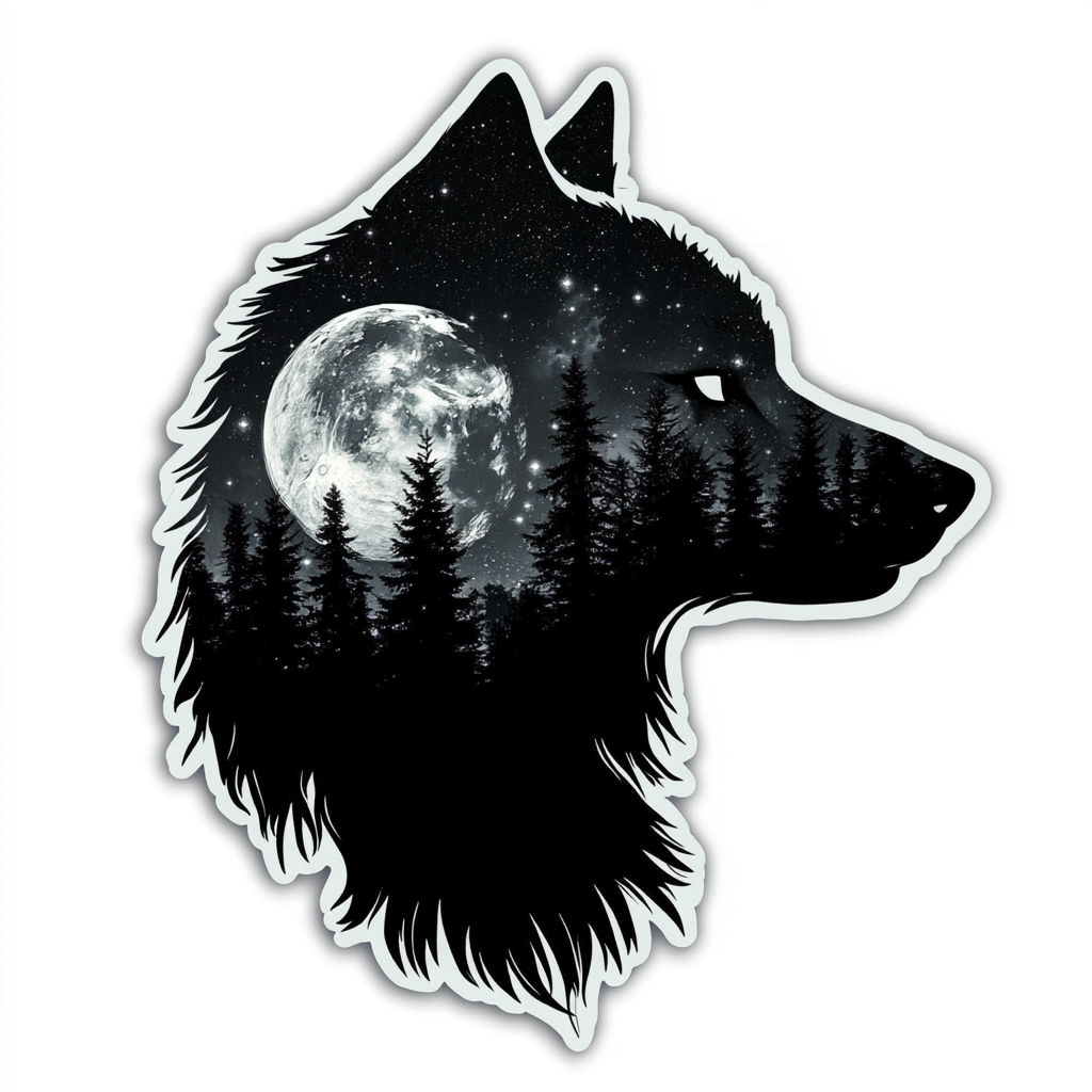 Wolf Moon and Stars Vinyl Decal Sticker for Car, Laptop, Tumbler and more # F025680