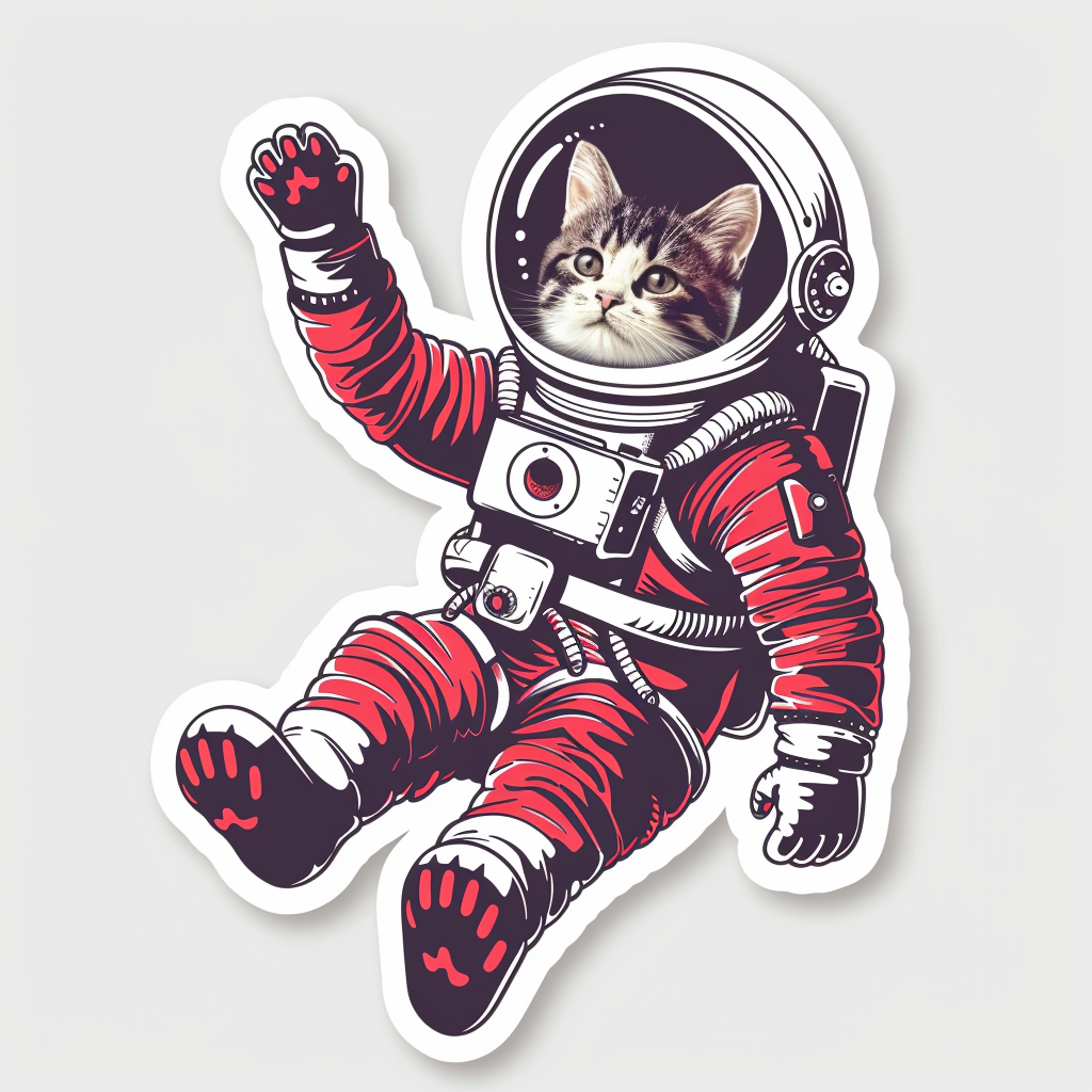 American Shorthair Cat astronaut Expressive surreal Vinyl Decal Sticker for Car, Laptop, Tumbler and more # F019786-4" x 4"
