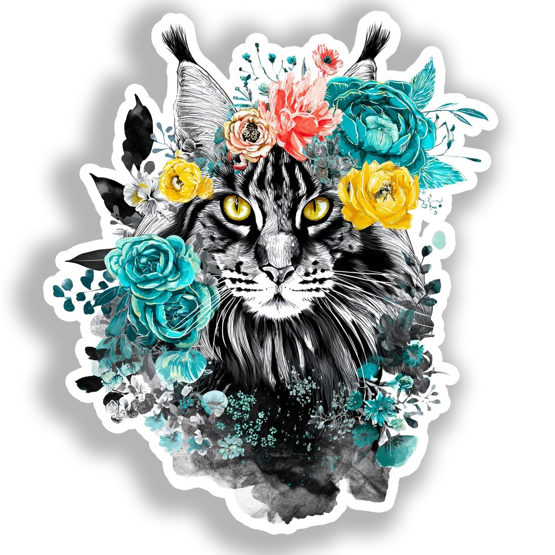 Maine Coon Cat Vinyl Decal Sticker for Car, Laptop, Tumbler and more # A019376-4" x 4"
