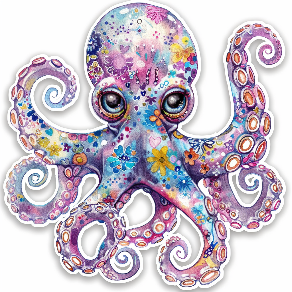 Sticker of a Octopus heartcore texture Expressive surreal Vinyl Decal Sticker for Car, Laptop, Tumbler and more # F015742
