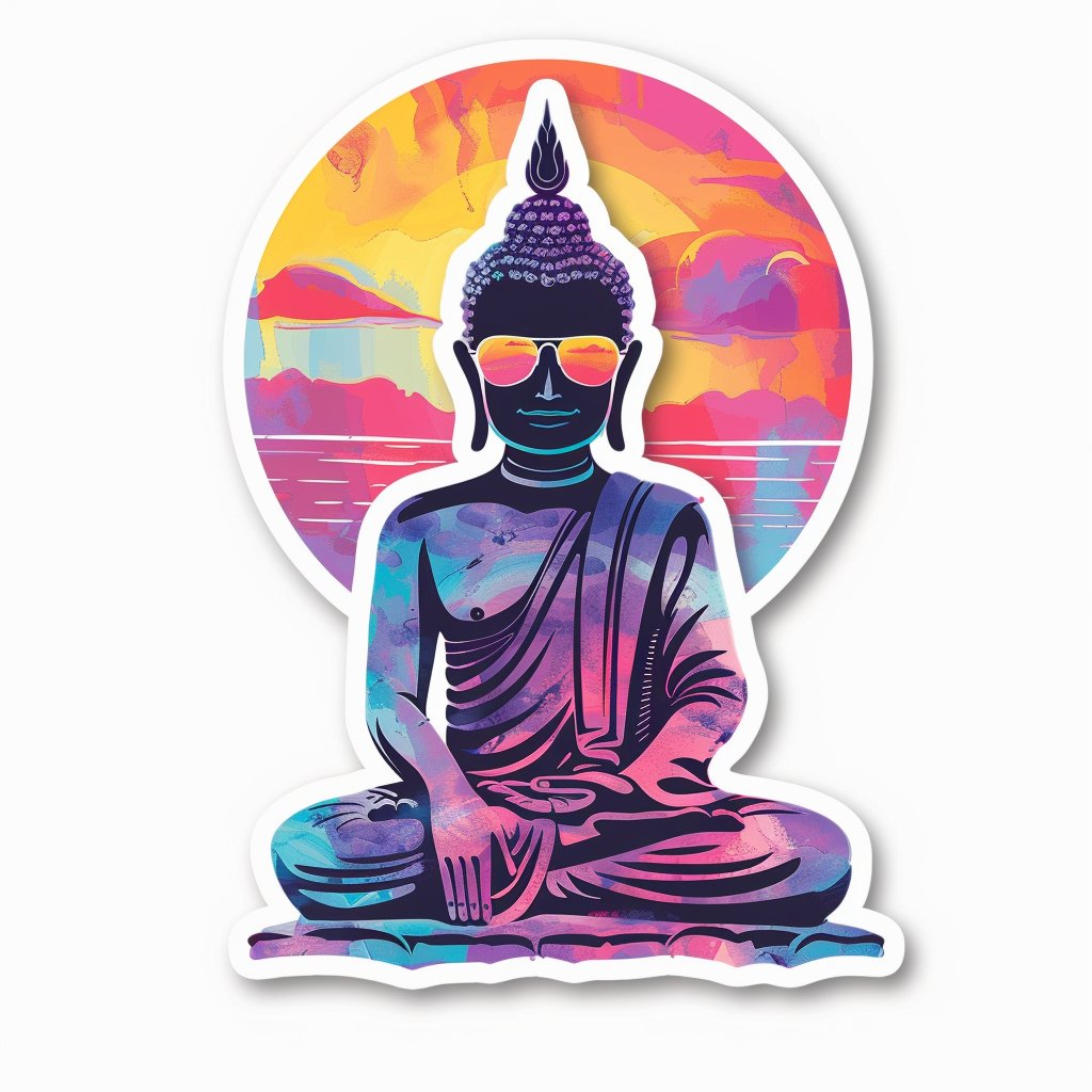 Sticker of a Buddha wearing sunglasses majestic Expressive surreal Vinyl Decal Sticker for Car, Laptop, Tumbler and more # F016842
