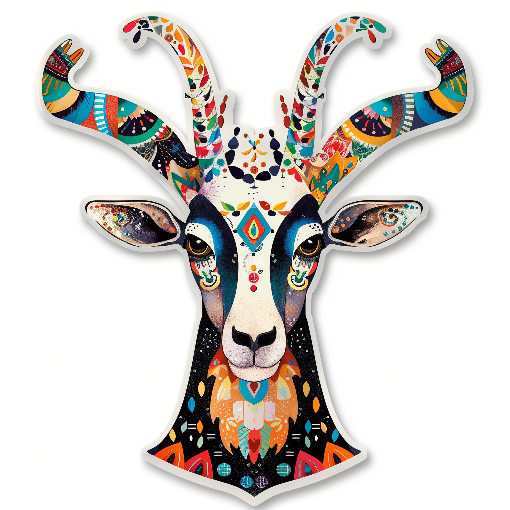 Goat Crowned majestic Expressive surreal Vinyl Decal Sticker for Car, Laptop, Tumbler and more # F020538-4" x 4"