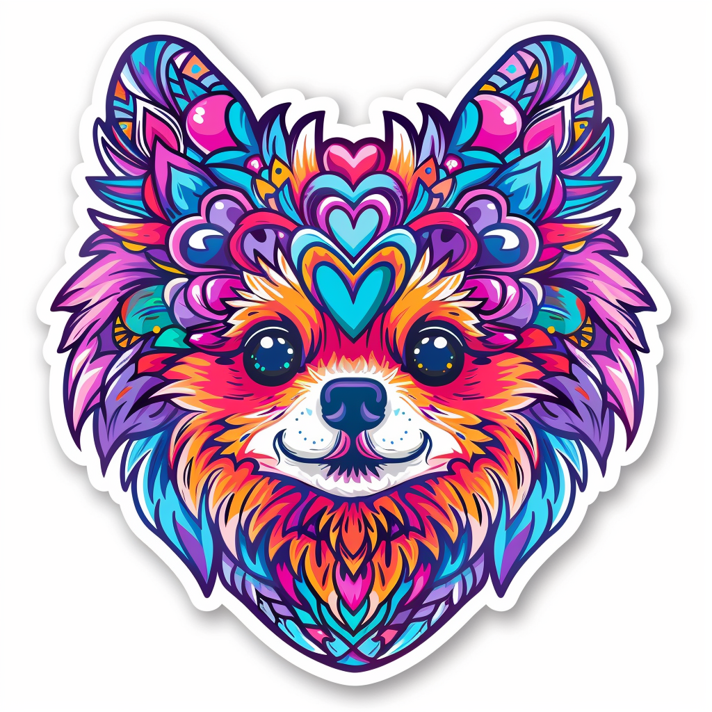 Sticker of a Pomeranian Dog majestic Expressive surreal Heartcore Vinyl Decal Sticker for Car, Laptop, Tumbler and more # F014131