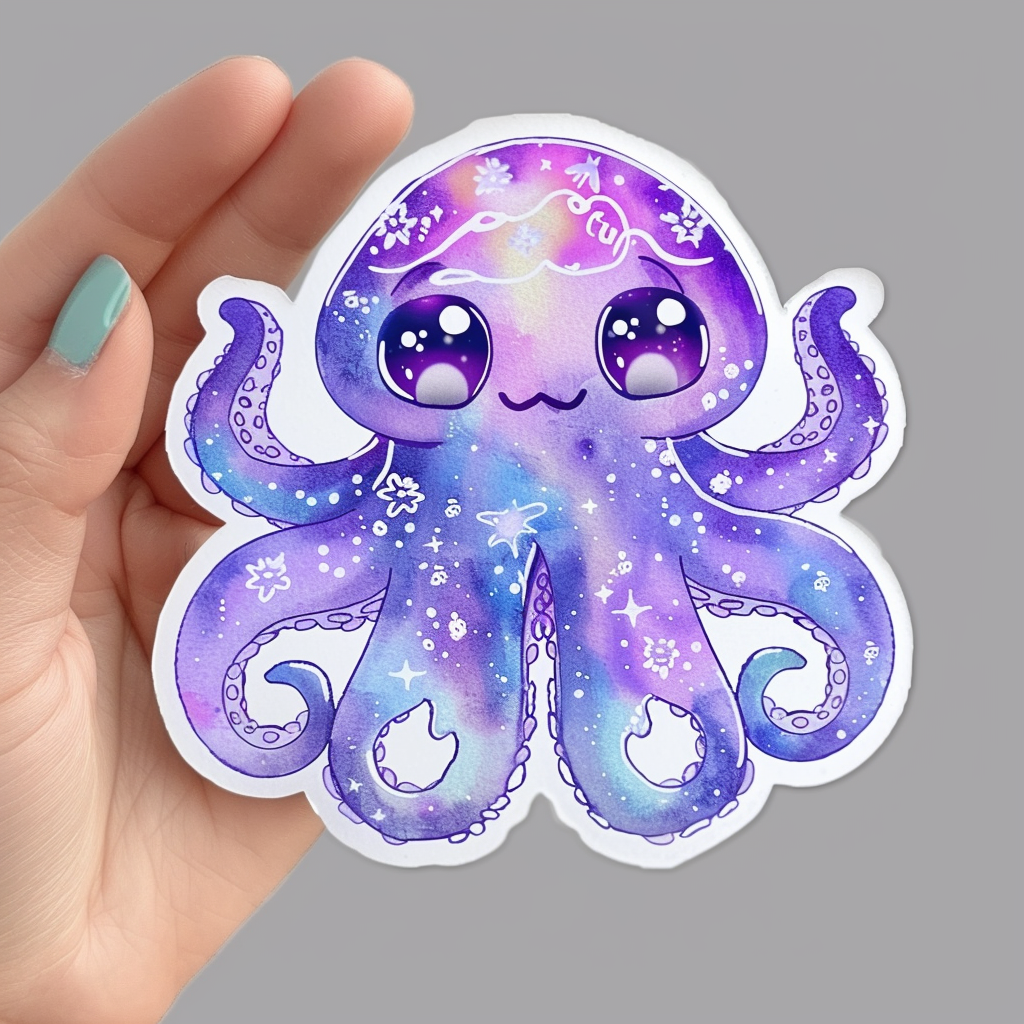 Adorable Octopus with chubby cheeks Expressive surreal Vinyl Decal Sticker for Car, Laptop, Tumbler and more # F015949