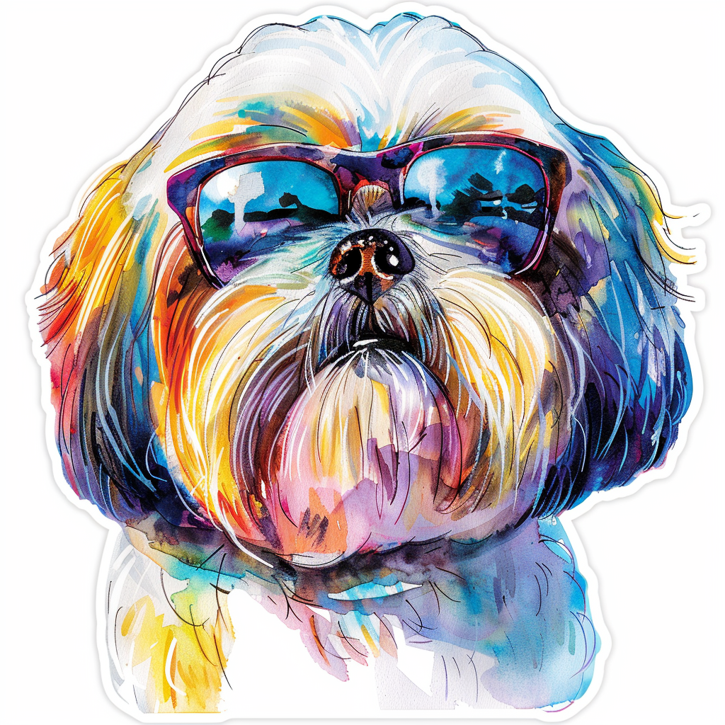 Shih Tzu Dog wearing sunglasses majestic Expressive surreal Vinyl Decal Sticker for Car, Laptop, Tumbler and more # F018741