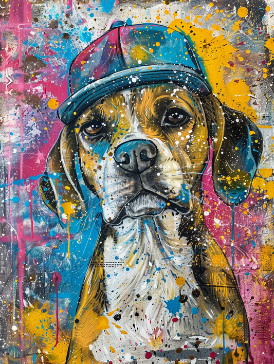 colorful space Beagle dog with a hat Expressive surreal Poster # F025569