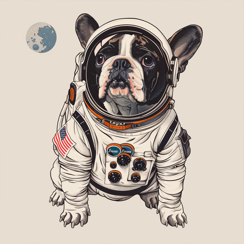 Bulldog Dog astronaut majestic Expressive surreal Vinyl Decal Sticker for Car, Laptop, Tumbler and more # F017320