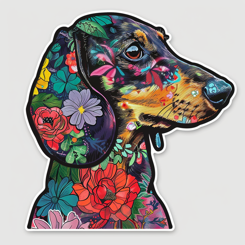 Dachshund Dog floral Vinyl Decal Sticker for Car, Laptop, Tumbler and more # F013107