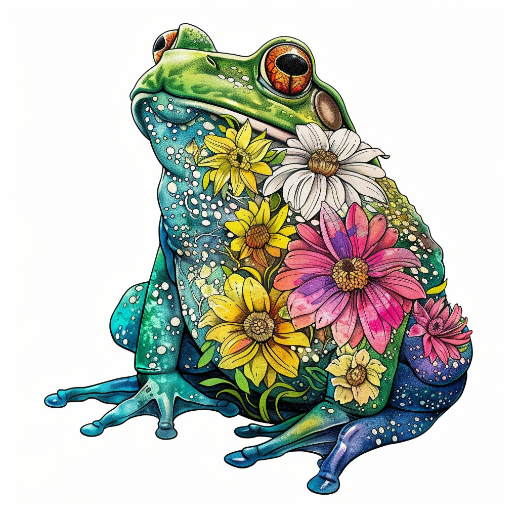 Sticker of a Frog floral majestic Expressive surreal Vinyl Decal Sticker for Car, Laptop, Tumbler and more # F016712