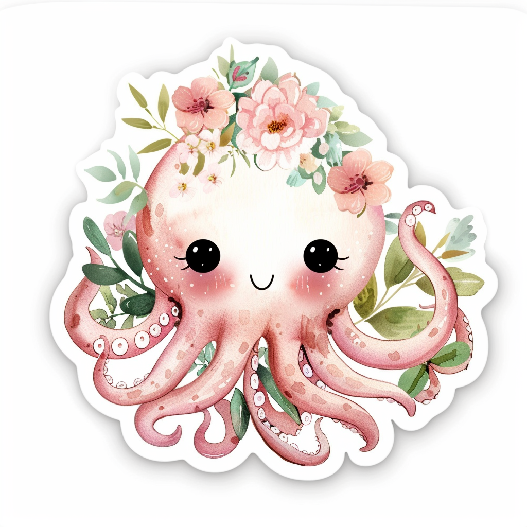 Adorable Octopus with chubby cheeks Expressive surreal Vinyl Decal Sticker for Car, Laptop, Tumbler and more # F015980
