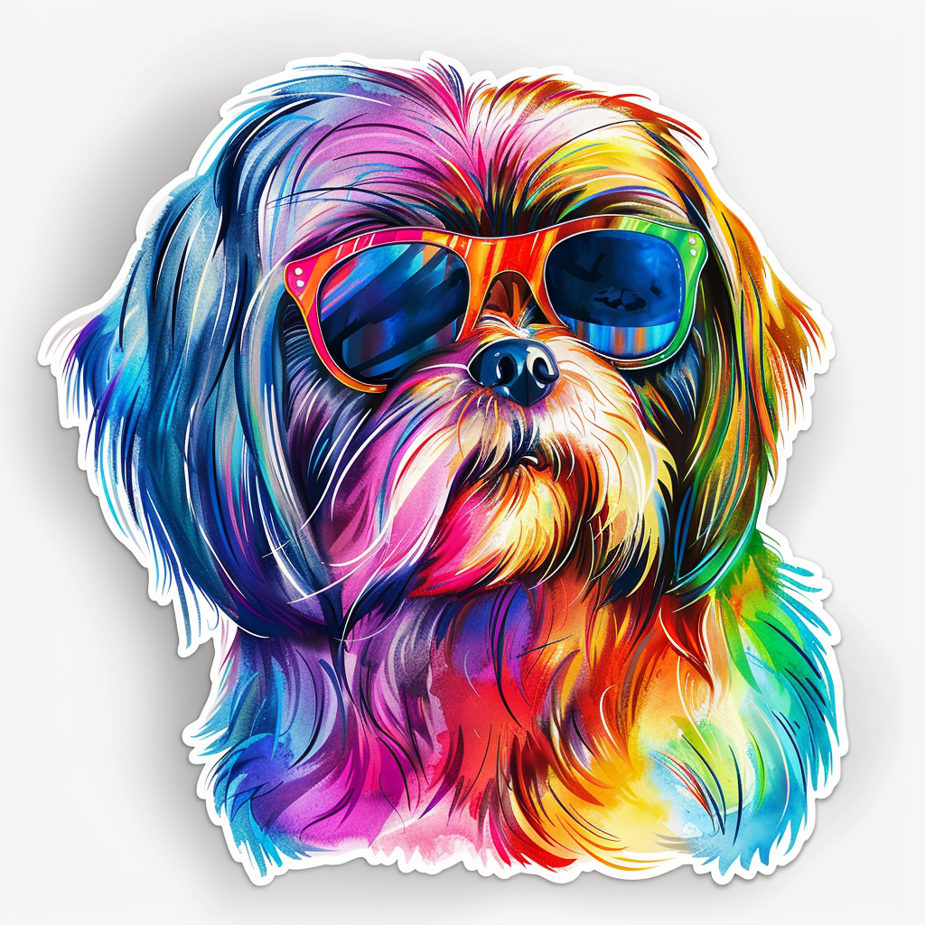 Shih Tzu Dog wearing sunglasses majestic Expressive surreal Vinyl Decal Sticker for Car, Laptop, Tumbler and more # F018719
