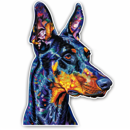 Doberman Pinscher Dog majestic Expressive surreal Vinyl Decal Sticker for Car, Laptop, Tumbler and more # F019619-4" x 4"