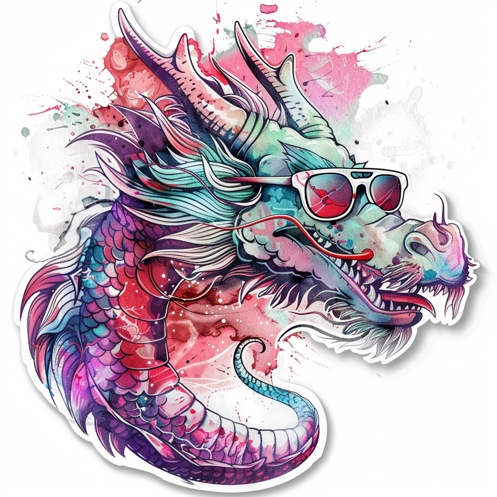 Dragon wearing sunglasses majestic Expressive surreal Vinyl Decal Sticker for Car, Laptop, Tumbler and more # F018921