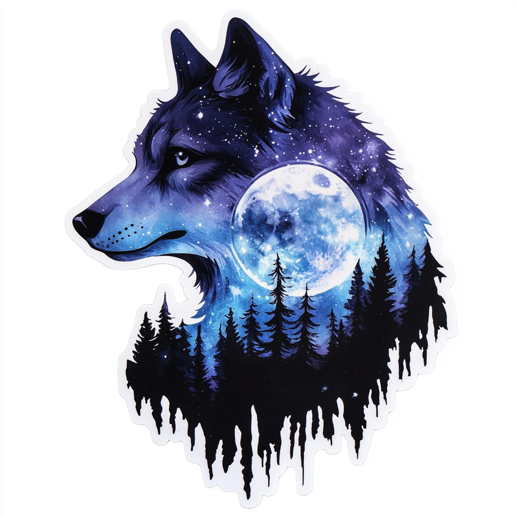 Wolf Moon and Stars Vinyl Decal Sticker for Car, Laptop, Tumbler and more # F025672