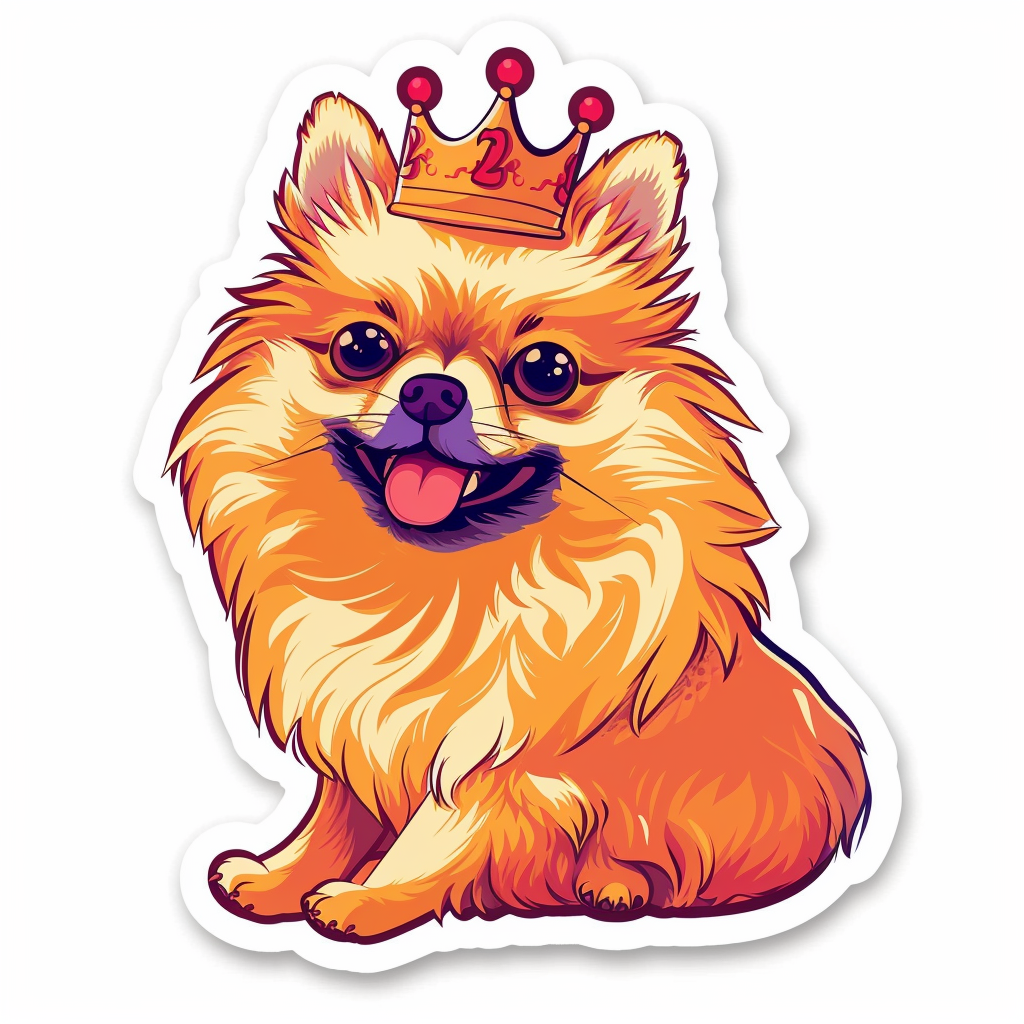 Sticker of a Pomeranian Dog crowned majestic Expressive surreal Vinyl Decal Sticker for Car, Laptop, Tumbler and more # F013909
