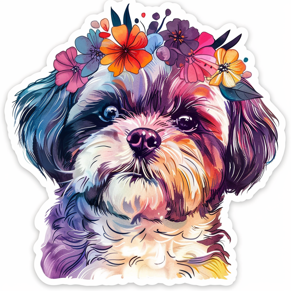 Adorable Shih Tzu Dog Expressive surreal Vinyl Decal Sticker for Car, Laptop, Tumbler and more # F018370