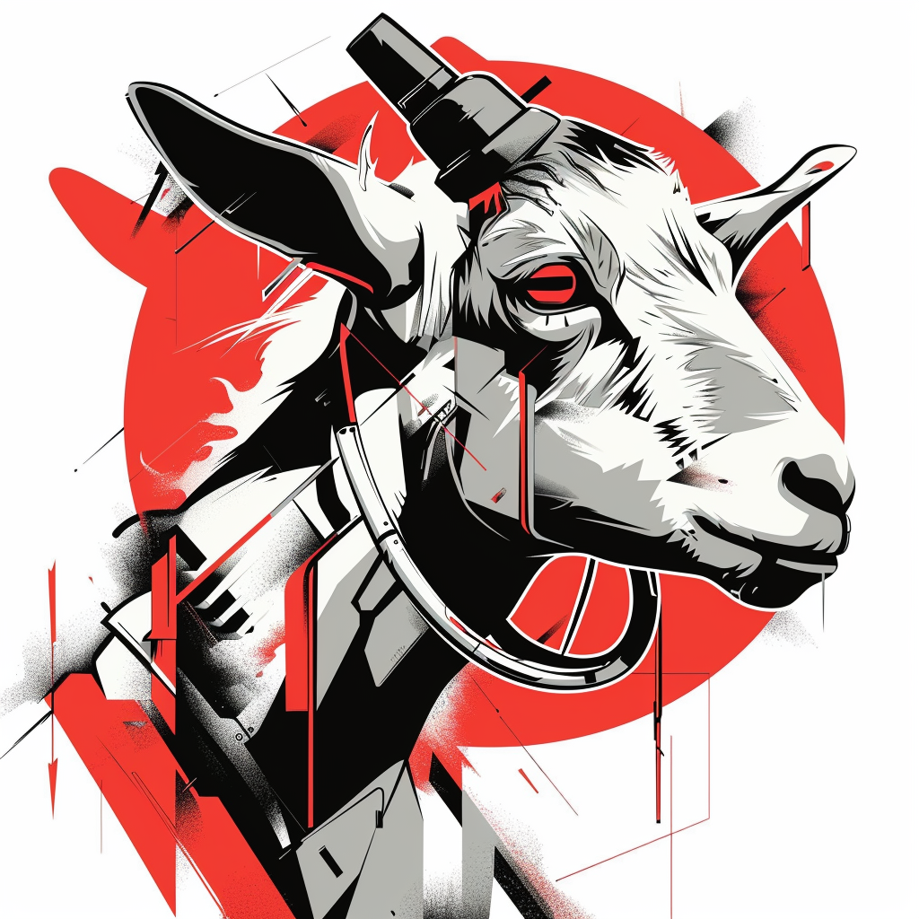 Goat cyber punk majestic Expressive surreal Vinyl Decal Sticker for Car, Laptop, Tumbler and more # F020612-4" x 4"