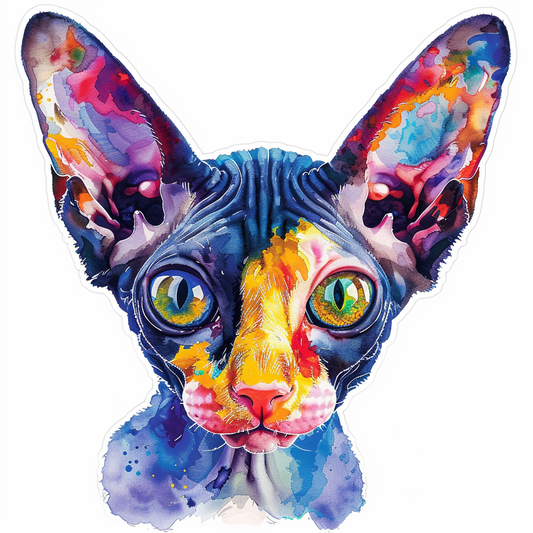 Adorable Cornish Rex Cat Expressive surreal Vinyl Decal Sticker for Car, Laptop, Tumbler and more # F021334-4" x 4"