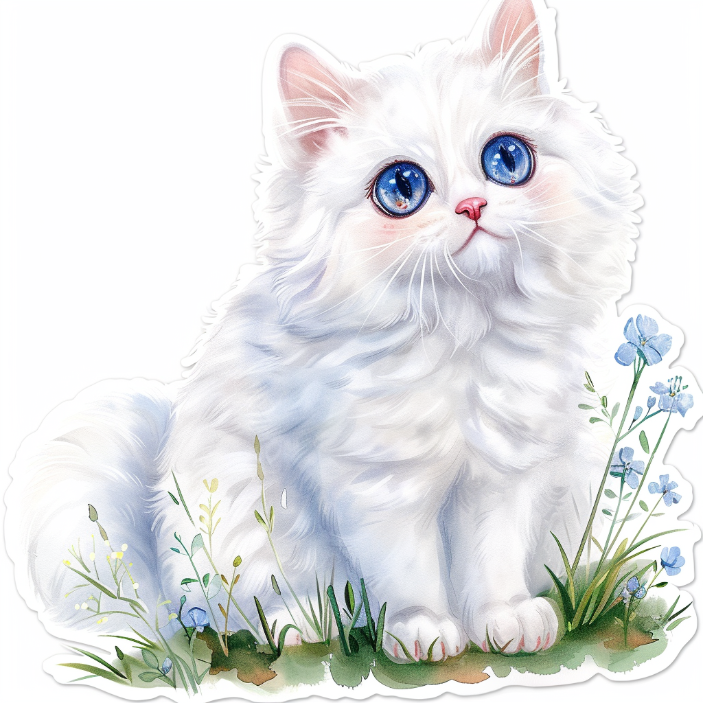 Adorable Turkish Angora Cat Vinyl Decal Sticker for Car, Laptop, Tumbler and more # F020988-4" x 4"
