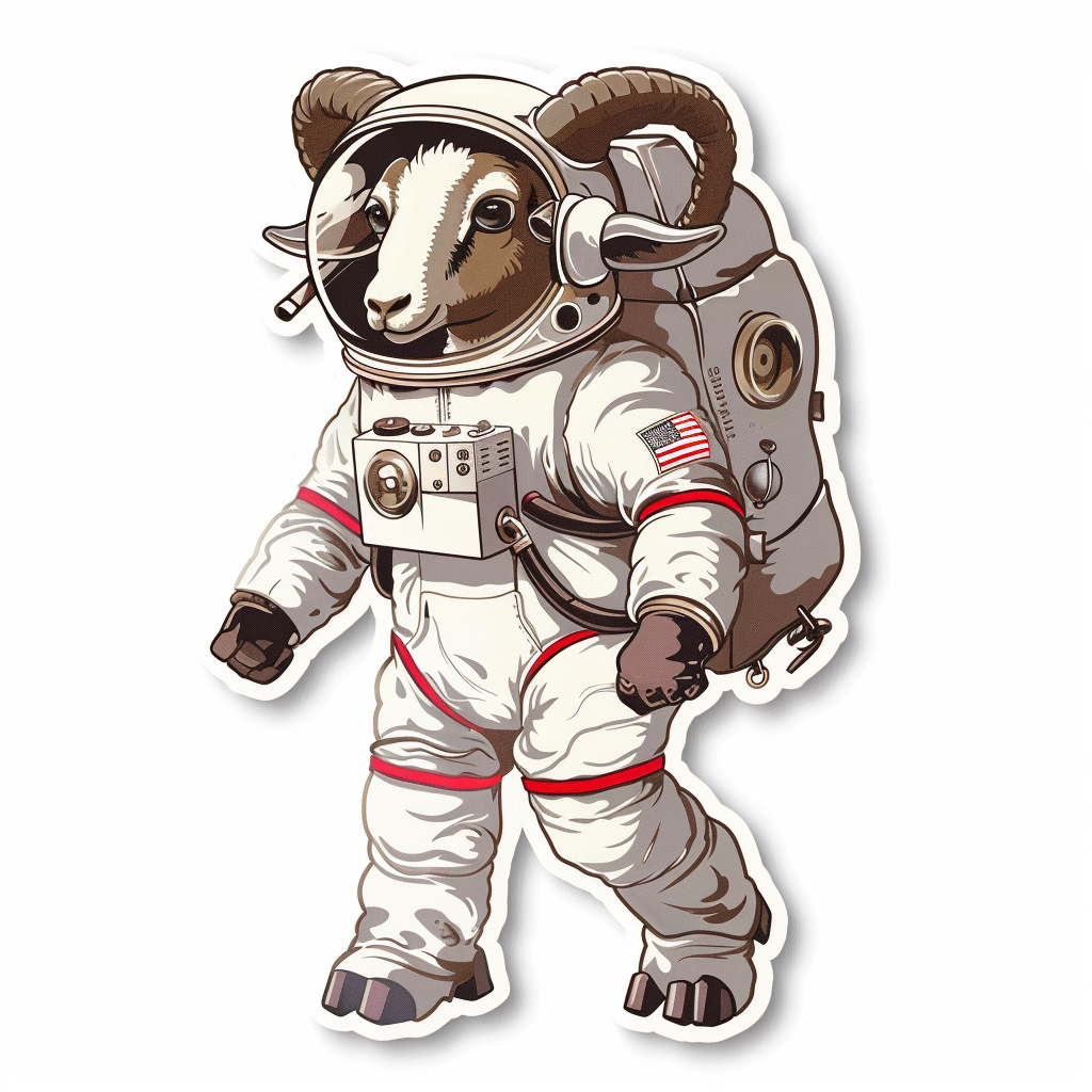 Goat majestic Astronaut Expressive surreal Vinyl Decal Sticker for Car, Laptop, Tumbler and more # F020483-4" x 4"