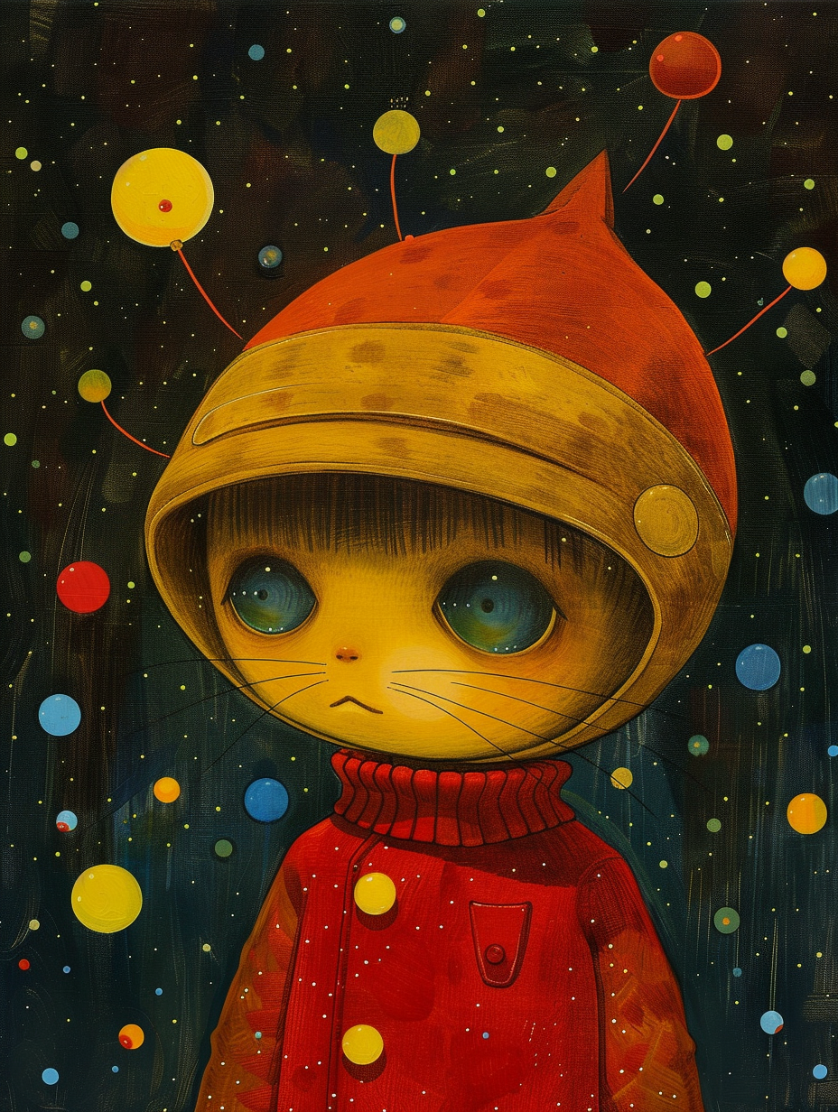 colorful space Manx cat with a hat Expressive surreal Poster # F025260
