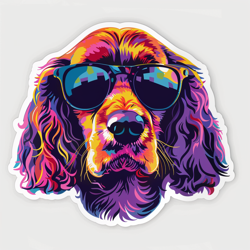 Sticker of a Cocker Spaniel Dog wearing sunglasses Expressive surreal Vinyl Decal Sticker for Car, Laptop, Tumbler and more # F020155