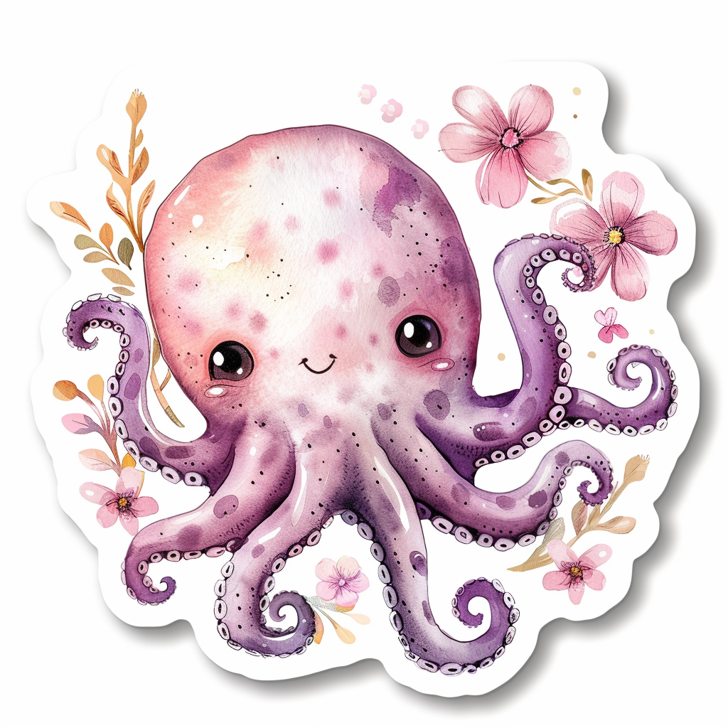 Adorable Octopus with chubby cheeks Expressive surreal Vinyl Decal Sticker for Car, Laptop, Tumbler and more # F015978