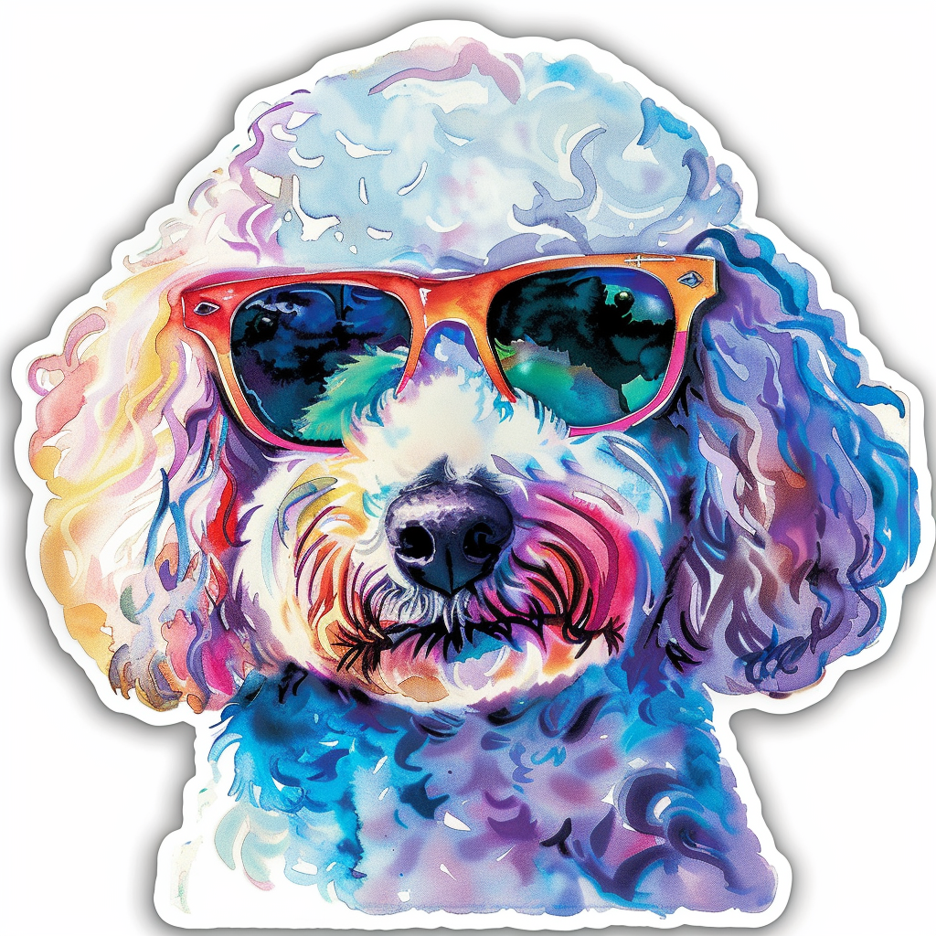 Poodle Dog wearing sunglasses Vinyl Decal Sticker for Car, Laptop, Tumbler and more # F012431