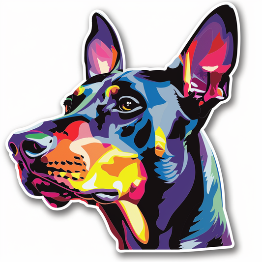 Doberman Pinscher Dog cyber punk Expressive surreal Vinyl Decal Sticker for Car, Laptop, Tumbler and more # F019447-4" x 4"