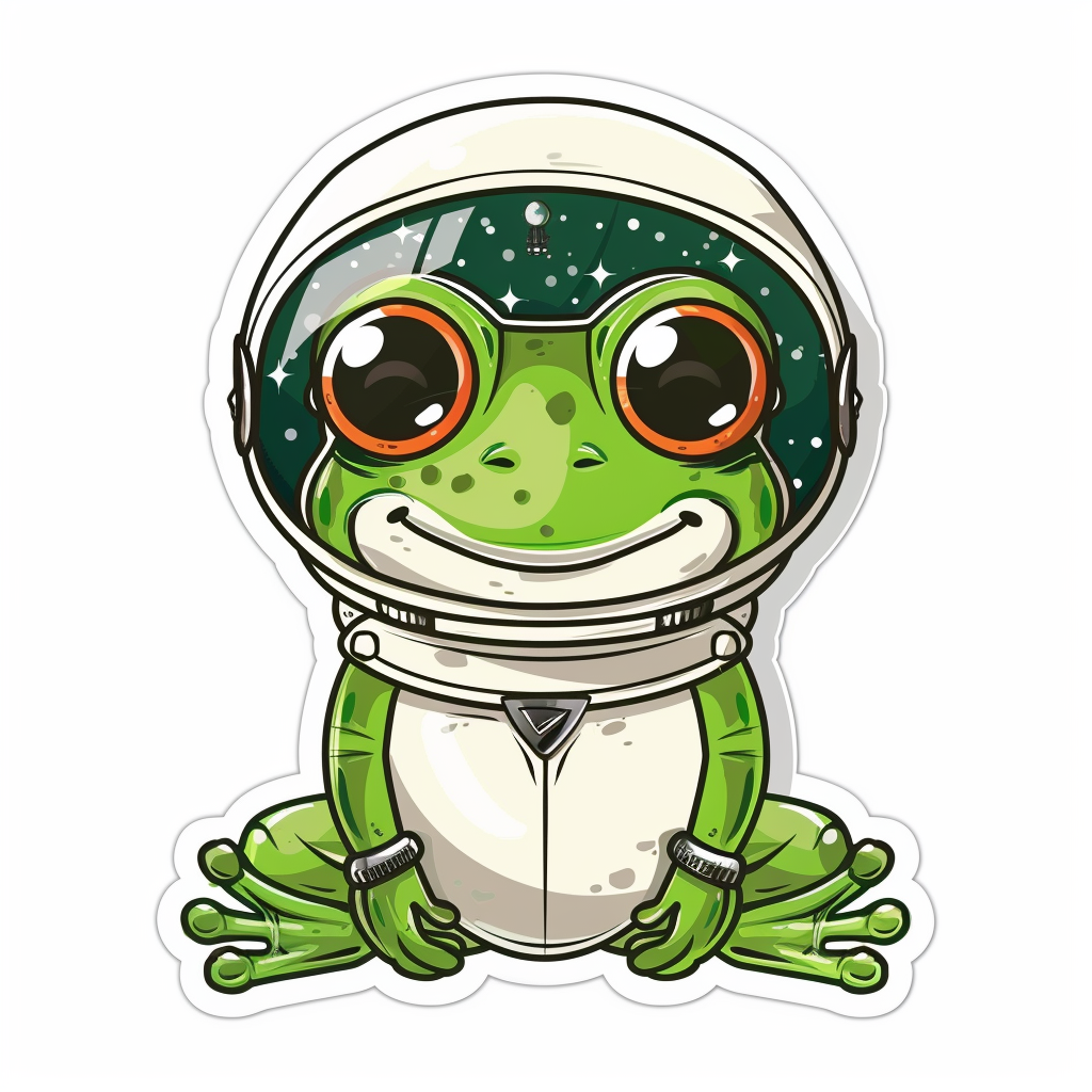 Sticker of a Cute and Adorable Frog full body wearing space suit Expressive surreal Vinyl Decal Sticker for Car, Laptop, Tumbler and more # F016660