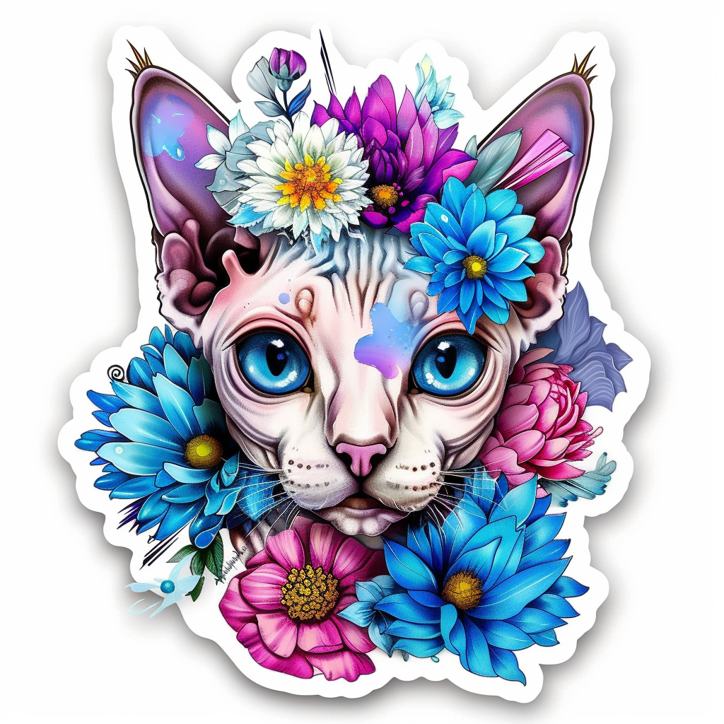 Adorable Cornish Rex Cat Expressive surreal Vinyl Decal Sticker for Car, Laptop, Tumbler and more # F021475-4" x 4"