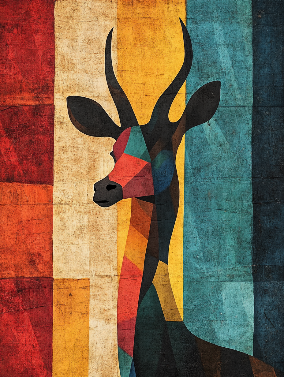 The silhouette of a antelope with an abstract colo Expressive surreal Poster # F024839