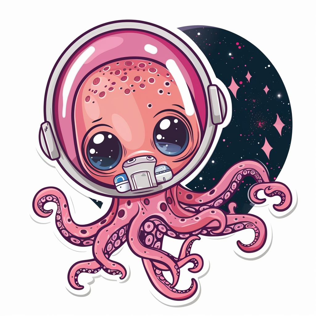 Sticker of a Cute and Adorable Octopus full body space suit Expressive surreal Vinyl Decal Sticker for Car, Laptop, Tumbler and more # F015913