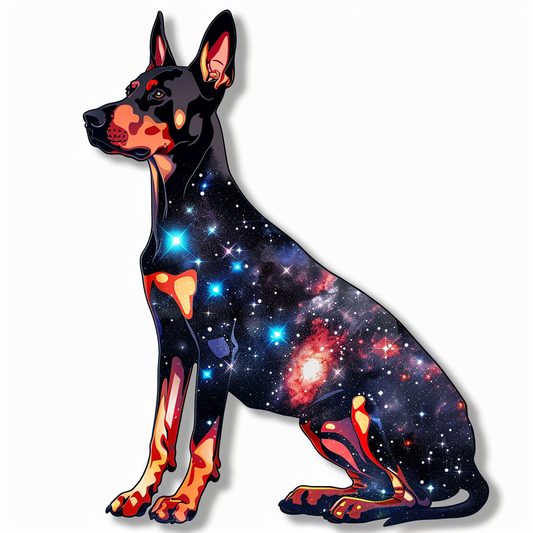 Doberman Pinscher Dog galaxy majestic Expressive surreal Vinyl Decal Sticker for Car, Laptop, Tumbler and more # F019475-4" x 4"