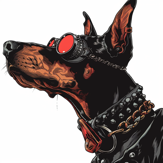 Doberman Pinscher Dog cyber punk Expressive surreal Vinyl Decal Sticker for Car, Laptop, Tumbler and more # F019446-4" x 4"