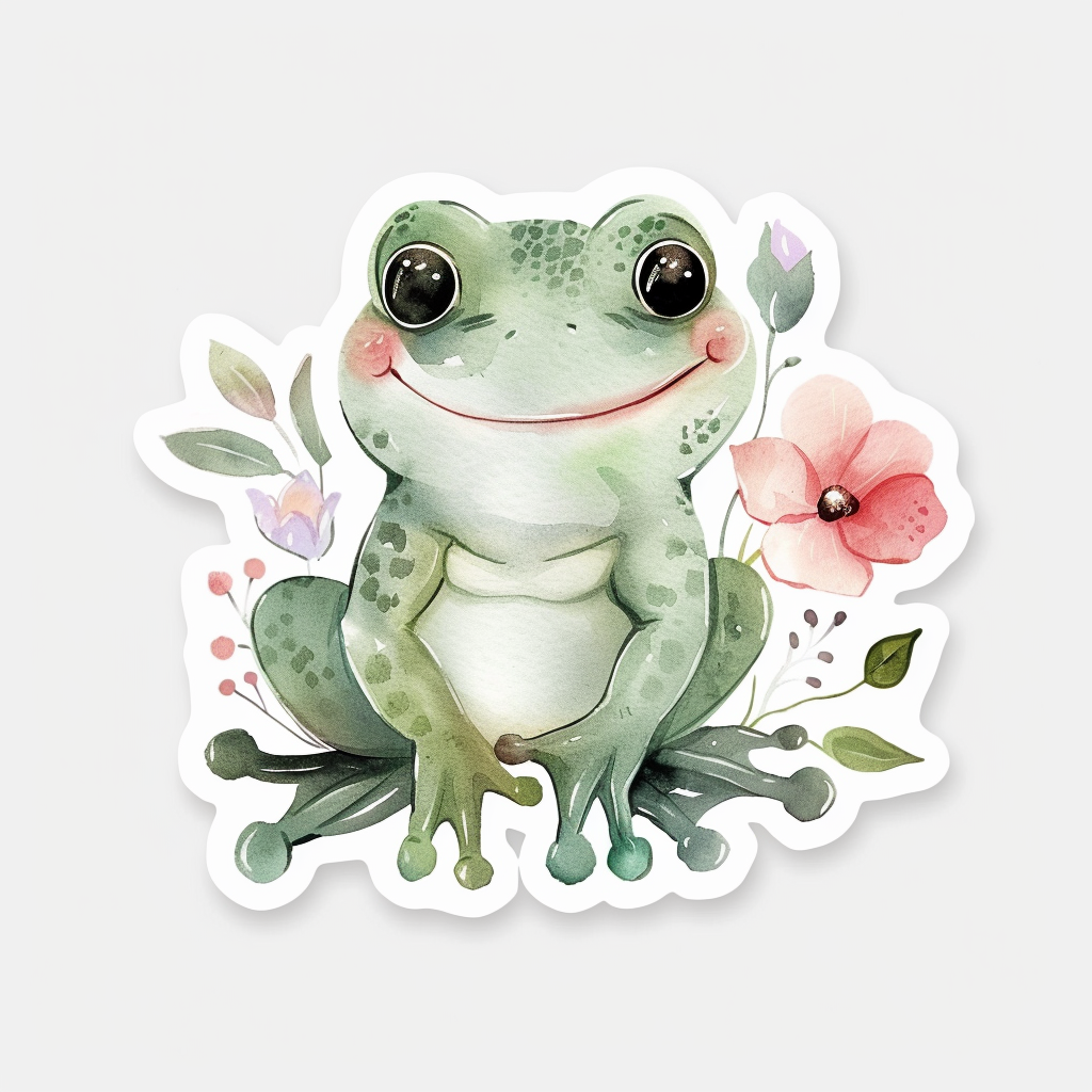 Sticker of an Adorable Frog with chubby cheeks Expressive surreal Vinyl Decal Sticker for Car, Laptop, Tumbler and more # F015899
