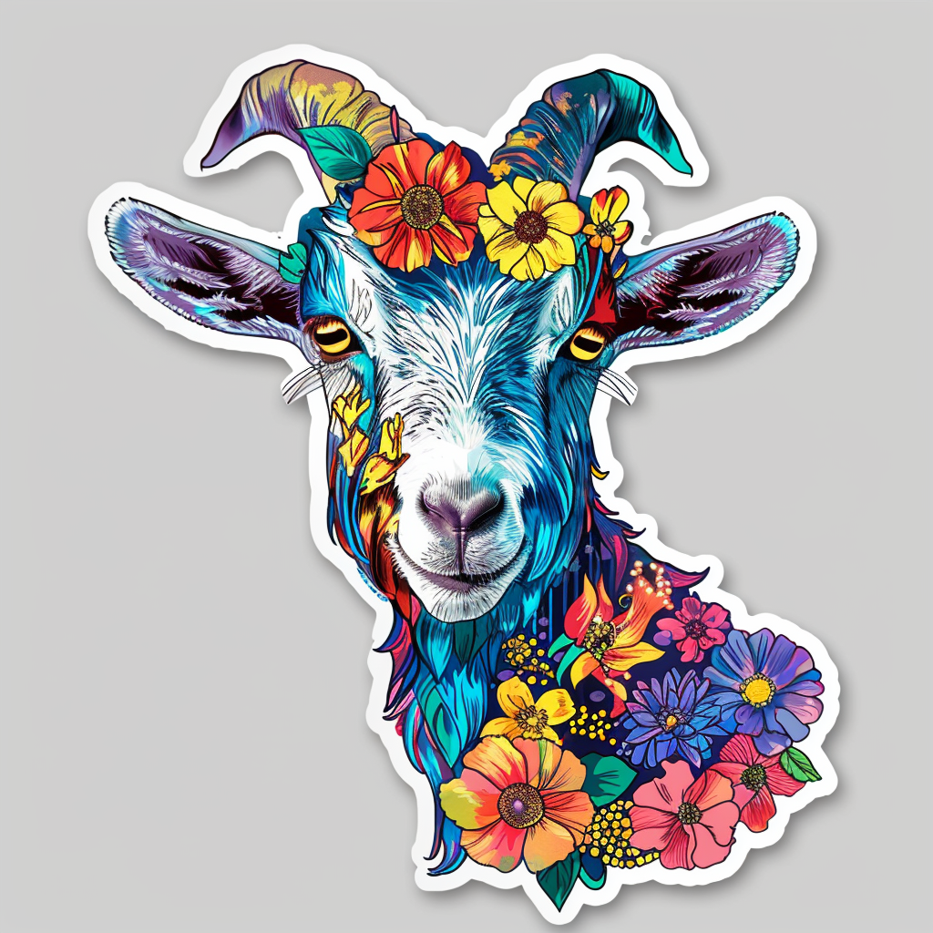 Goat majestic Expressive surreal Vinyl Decal Sticker for Car, Laptop, Tumbler and more # F020575-4" x 4"